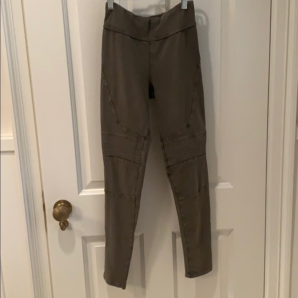 Army green moto leggings